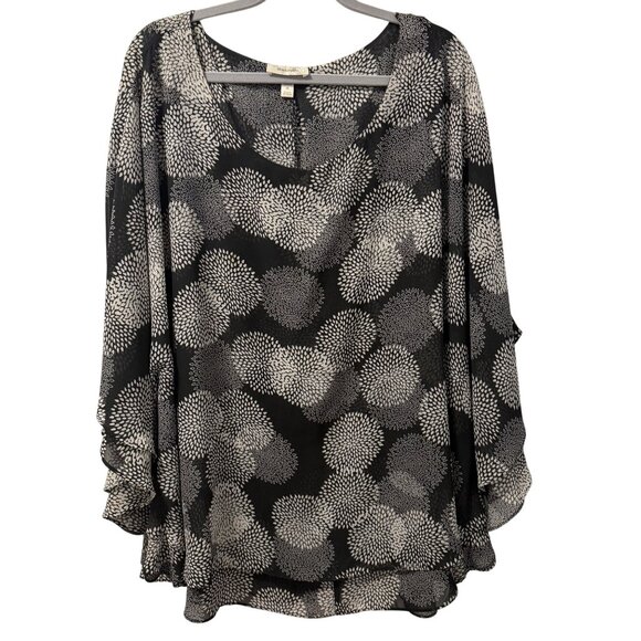 Dressbarn Womens Floral Burst Chiffon Blouse Black White Plus Size 3X - Picture 4 of 12